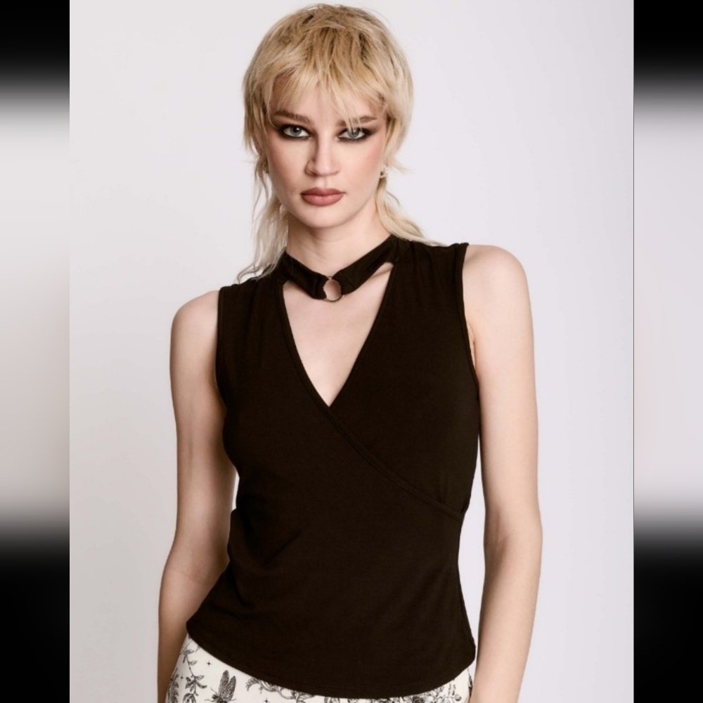 Midnight Hour NWT Women's Surplus Choker Top Black with Silver Finishing Size XS